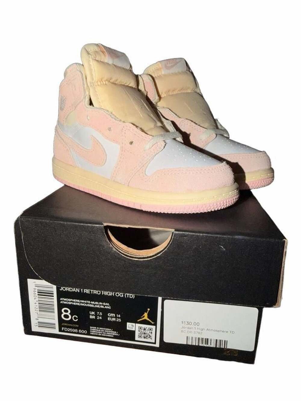 Jordan 1 Retro High OG TD Washed Pink Size 8C Atmosphere White